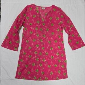 Pomegranate Lightweight Cotton Pink Frog Print Tunic Top M